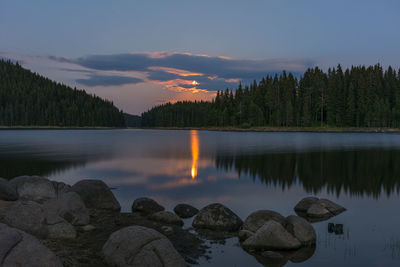 Scenic view of lake against sky during sunset