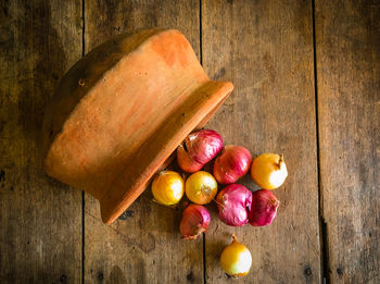 High angle view of fruits on table