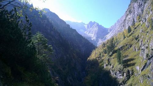 Panoramic view of mountains against clear sky