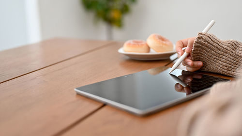 High angle view of coffee on table