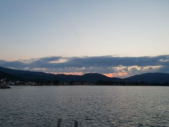 Scenic view of lake against sky during sunset