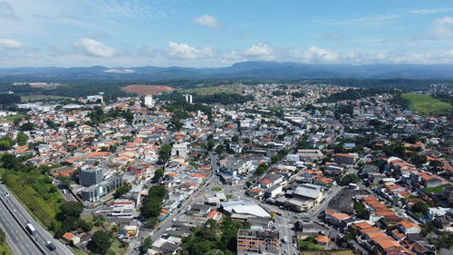 High angle view of townscape against sky