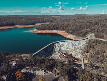 High angle view of land against cloudy sky