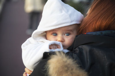 Portrait of cute mother with son