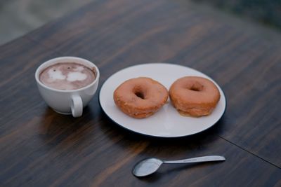 High angle view of breakfast on table