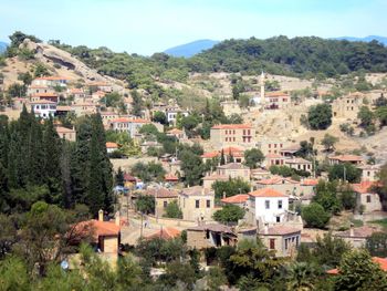 High angle view of townscape against sky