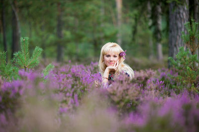 Portrait of woman at lavender field