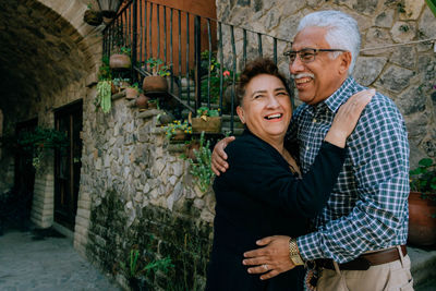 Senior latino mexican couple in love celebrate their anniversary