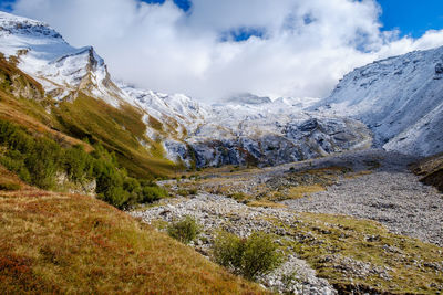 Scenic view of snowcapped mountains against sky