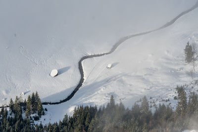 Scenic view of snow covered mountain against sky