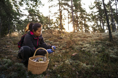 Woman picking mushrooms