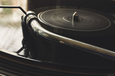 High angle view of a spinning record