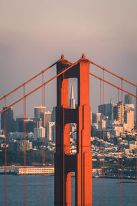 View of suspension bridge in city