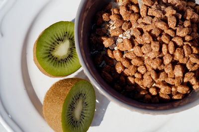 High angle view of breakfast in bowl on table