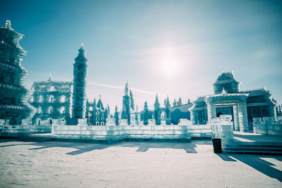 Panoramic view of buildings in city against sky