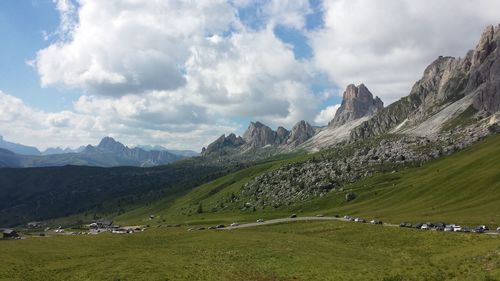 Panoramic view of landscape and mountains against sky