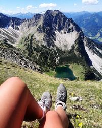 Women leg and mountains
