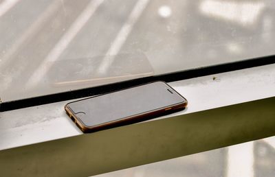 High angle view of wet window