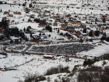 High angle view of cityscape during winter