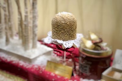 Close-up of cake on table celebrating christmas with italian panettone 