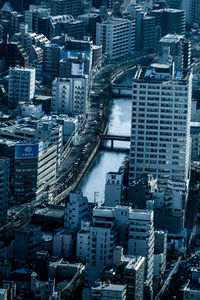 High angle view of buildings in city