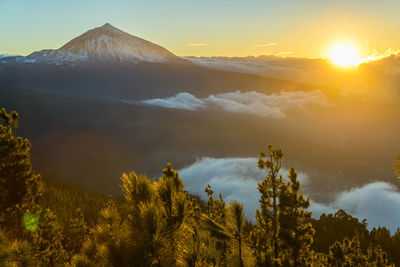 Scenic view of mountains against sky during sunset