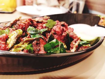 Close-up of food in plate on table