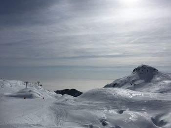 Scenic view of snow covered mountain against sky