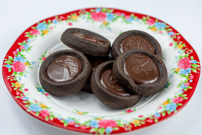 High angle view of dessert in plate on table