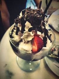 Close-up of served ice cream in plate