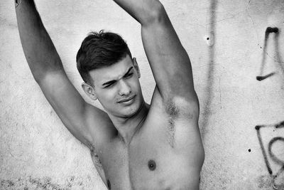 Close-up of shirtless man
