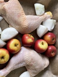 High angle view of apples on table