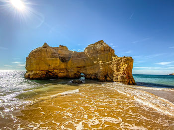 Scenic view of rocks on beach against sky