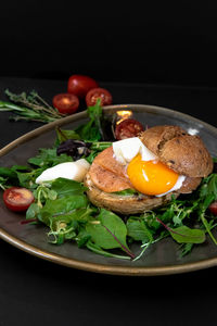 Close-up of breakfast served in plate