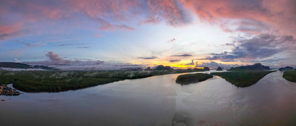 Scenic view of lake against sky during sunset