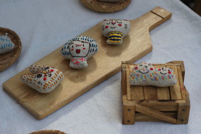 High angle view of cookies on table