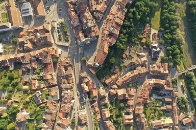 High angle view of buildings in city