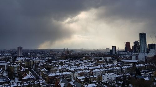Panoramic view of city against sky during winter