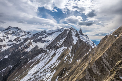 Scenic view of snowcapped mountains against sky