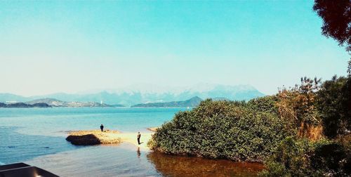 Scenic view of sea against clear sky