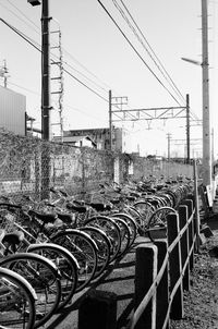 Railway tracks against clear sky