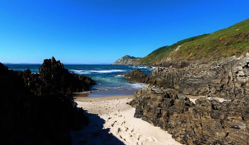 Scenic view of sea against clear sky