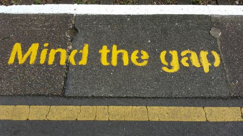 Close-up of yellow text