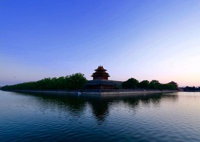 View of temple at lake