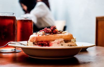 Close-up of dessert in plate on table