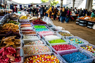 High angle view of food for sale