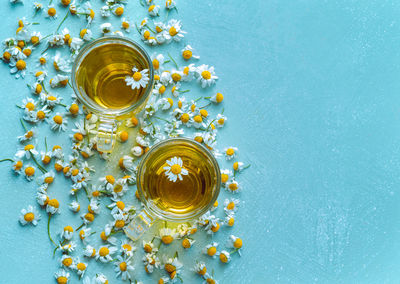 High angle view of glass of water on table