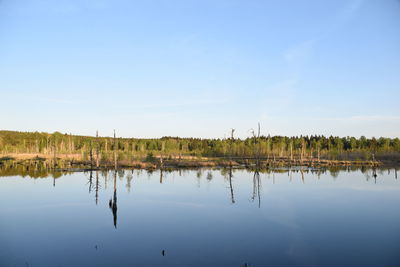 Scenic view of lake against blue sky