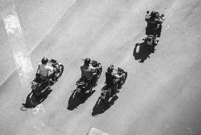 High angle view of people on motorcycle