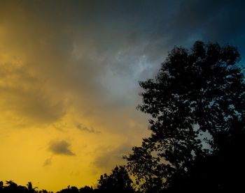 Low angle view of silhouette trees against sky at sunset